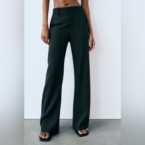 Zara Wool Blend Pants Bottle Green New - Picture 8 of 9
